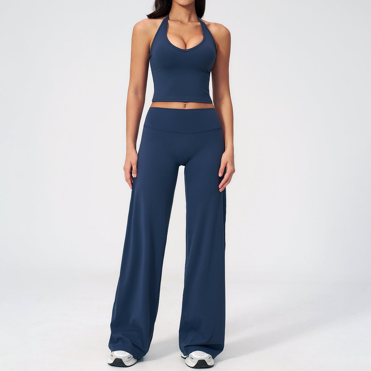 Hanging Neck Backless Sleeveless Wide-Leg Straight Fit Sport Set Yoga Workout Outfit