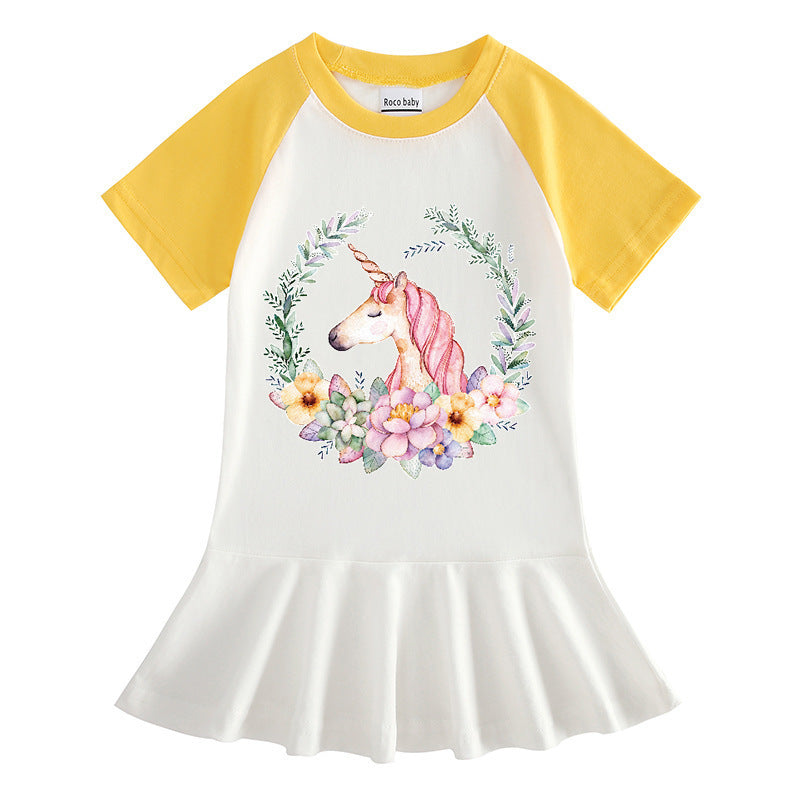 Cartoon half sleeved unicorn dress