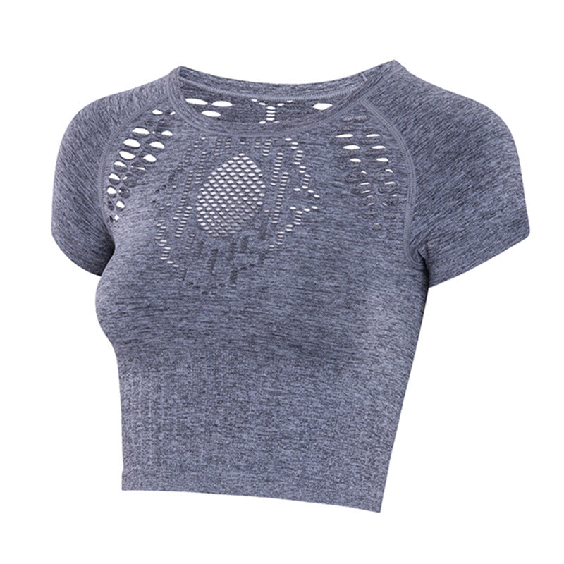 New Outdoor Navel Sports Short Sleeve Women's Classic Hollow Yoga Quick-Drying T-Shirt