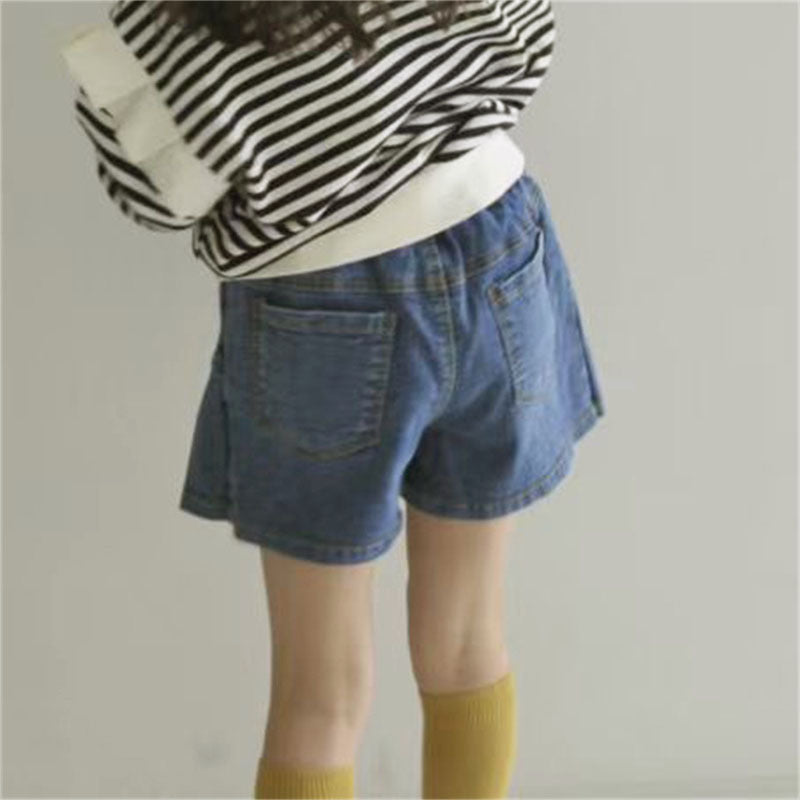 Girls' denim shorts fake two piece skirt