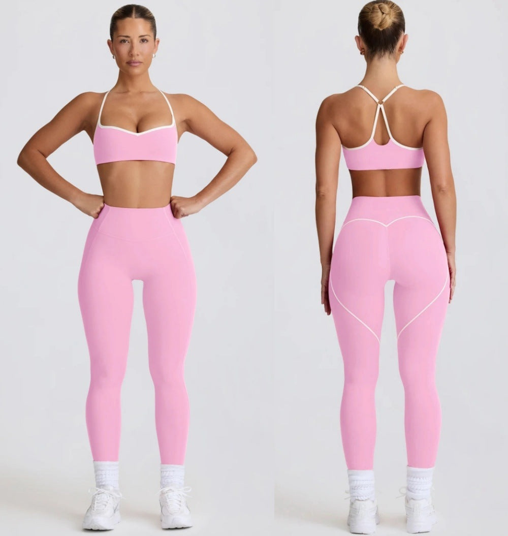 Bare-Feel Yoga Set Breathable Shock-Absorbing Sports Top Heart-Shaped Butt-Lifting 9/10 Pants Fitness Outfit