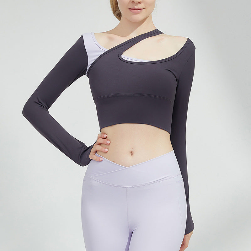 Autumn And Winter New Style Chest Cushion Back Long Sleeve Yoga Suit Women's Short Tight Fitness t-Shirt