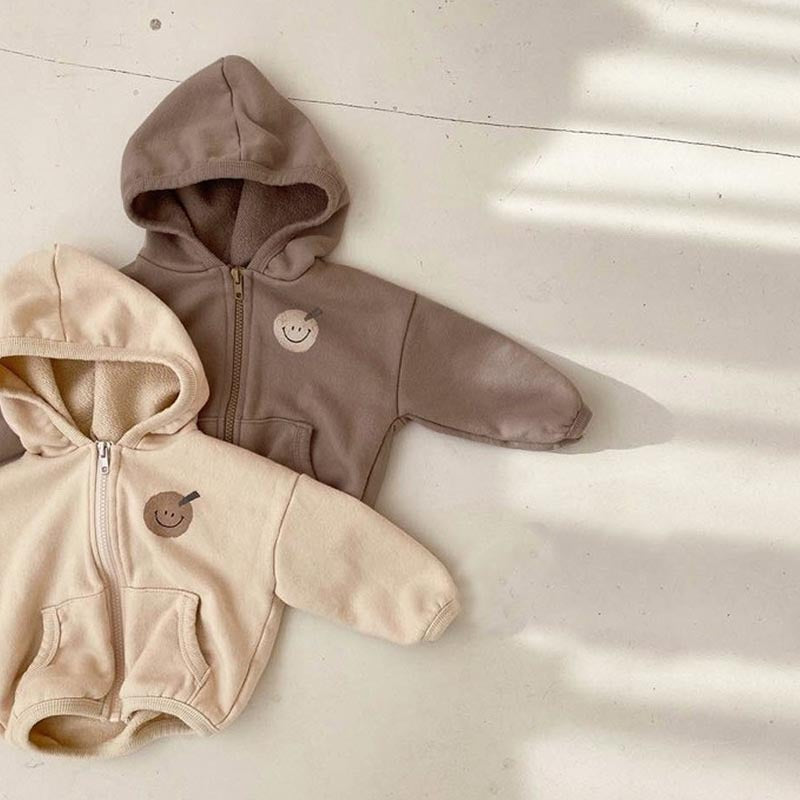 Cute smiling casual loose loop hoodie jacket