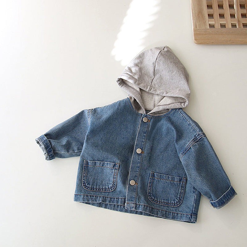 Children's hooded pocket denim jacket clip