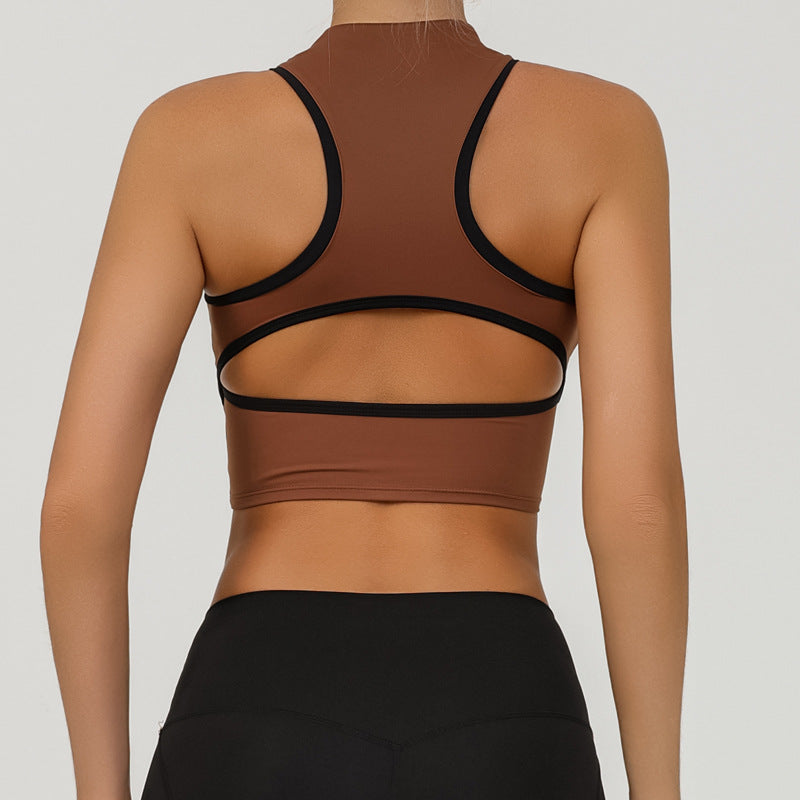Fashionable Zippered Yoga Crop Top for WomenShock-absorbing, Strappy Back Design, Workout Fitness Tank Top