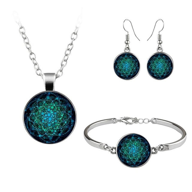 Flower of Life Necklace Om Yoga Chakra Pendant Mandala Necklaces Glass Dome Sacred Geometry  Jewelry