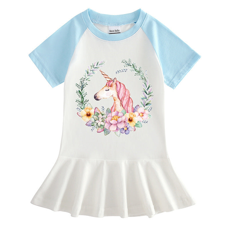 Cartoon half sleeved unicorn dress