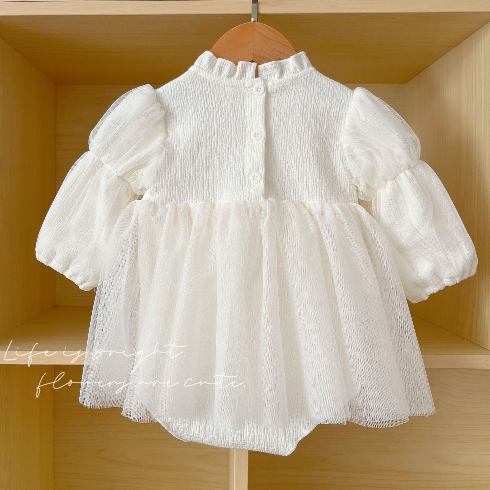 Court Style Baby Tulle Dress for Girls, Textured Soft Romper Dress for Newborns