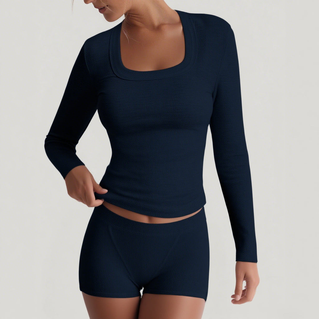 Yoga Solid Color Long Sleeve High Elasticity Short Skirt Set