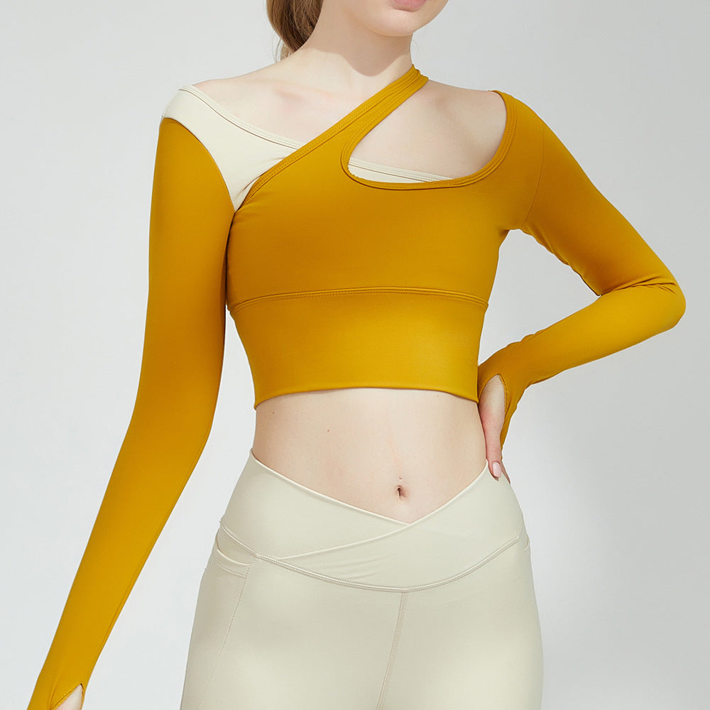 Autumn And Winter New Style Chest Cushion Back Long Sleeve Yoga Suit Women's Short Tight Fitness t-Shirt