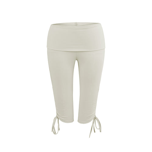 Elastic Slim-Fit Mid-Length Yoga Pants for Women with High-Waist and Side Drawstring