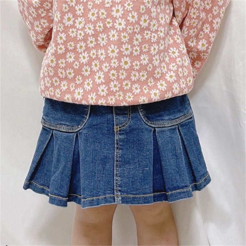Girls' denim shorts fake two piece skirt