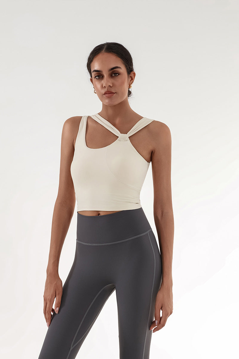 Fashionable Yoga Crop Top for Women, Skin-like Soft Gym Wear, High Waist, Navel-Showing, Shockproof, Fitness Tank Top