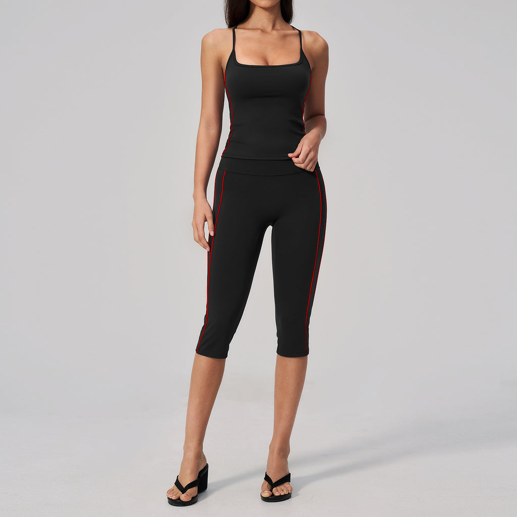 Yoga Set for Women Summer Brushed Color-Blocked Backless with Built-in Bra Wearable for Running Fitness Workout Outfit