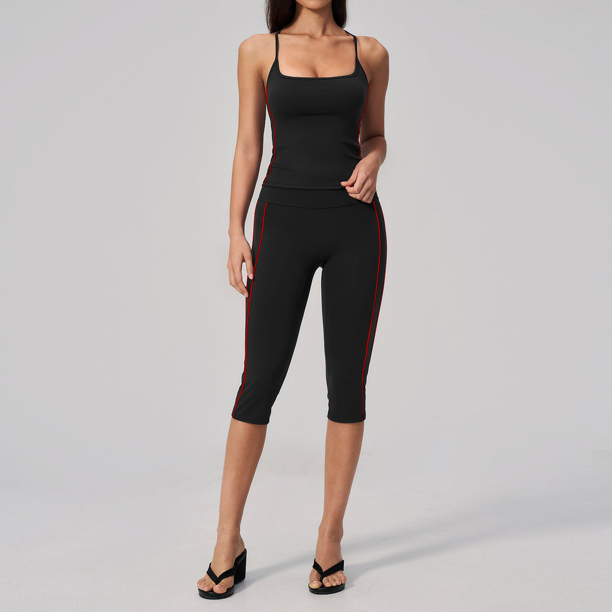 Yoga Set for Women Summer Brushed Color-Blocked Backless with Built-in Bra Wearable for Running Fitness Workout Outfit