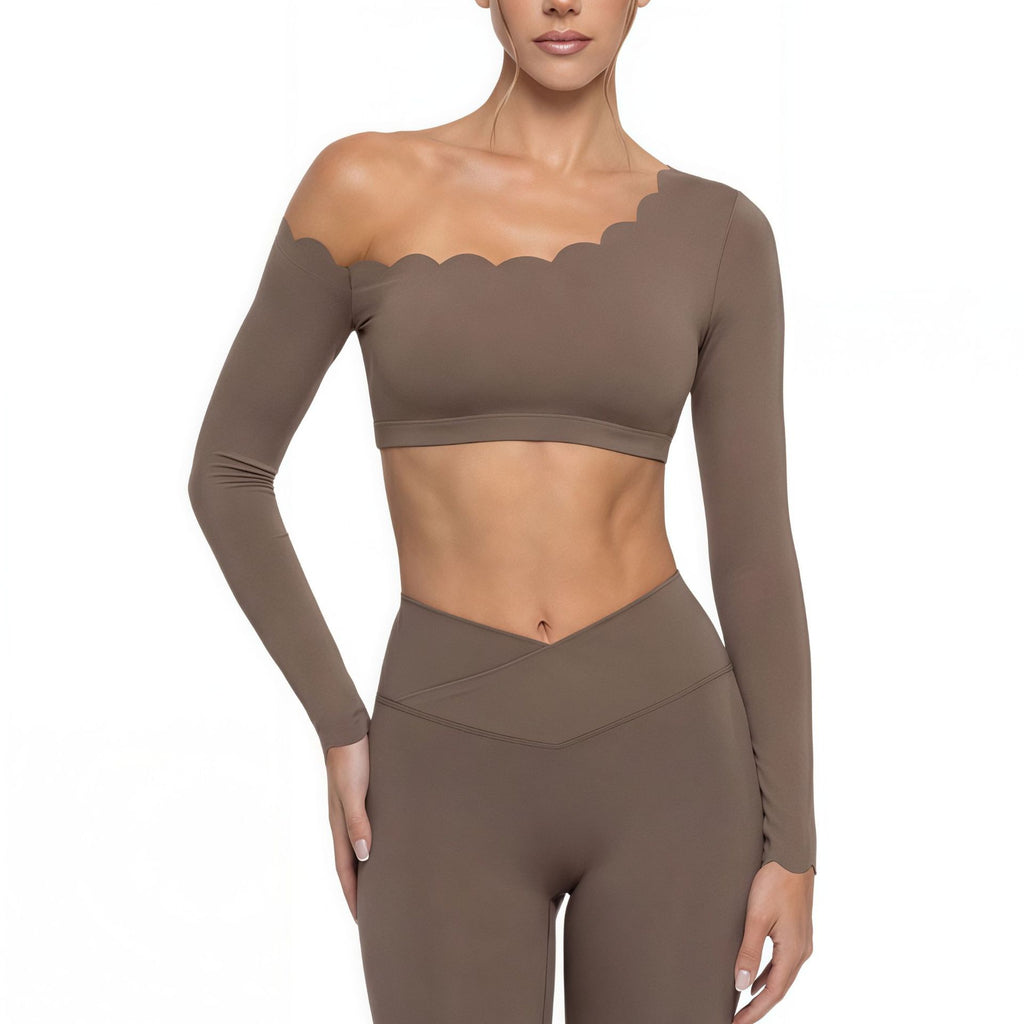 Floral Trimmed Long Sleeve Yoga Top with Shoulder Cutout, Breathable and Skin-Friendly, Built-in Bra, Versatile Workout Wear
