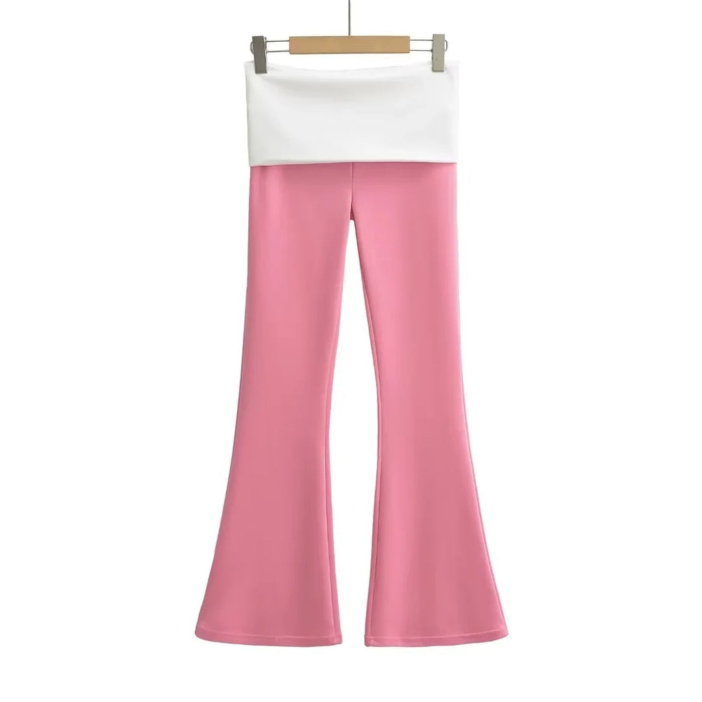Color blocked fake two low waist slim fit micro flared yoga pants