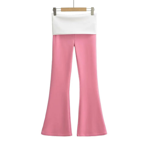 Color blocked fake two low waist slim fit micro flared yoga pants