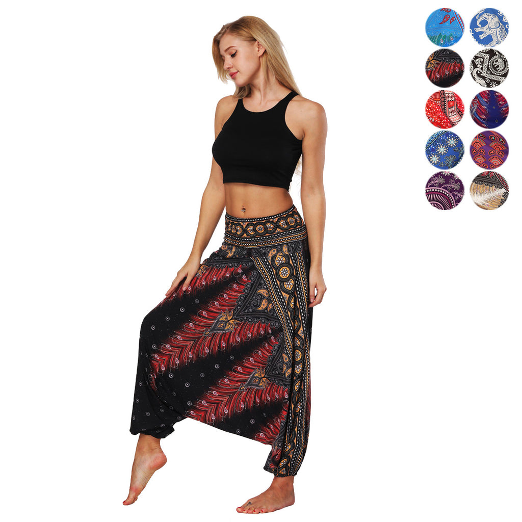Women's Ethnic Style Digital Print Bloomers Loose Fitness Yoga Pants High Waist Jumpsuit Dance Pants