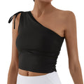 New Yoga Tank Top for Women, Single Shoulder, Gathered with Built-in Bra, High Elasticity, Quick-Dry, Sports Fitness Training Top