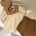 Vintage lace embroidered shirt shorts two-piece set