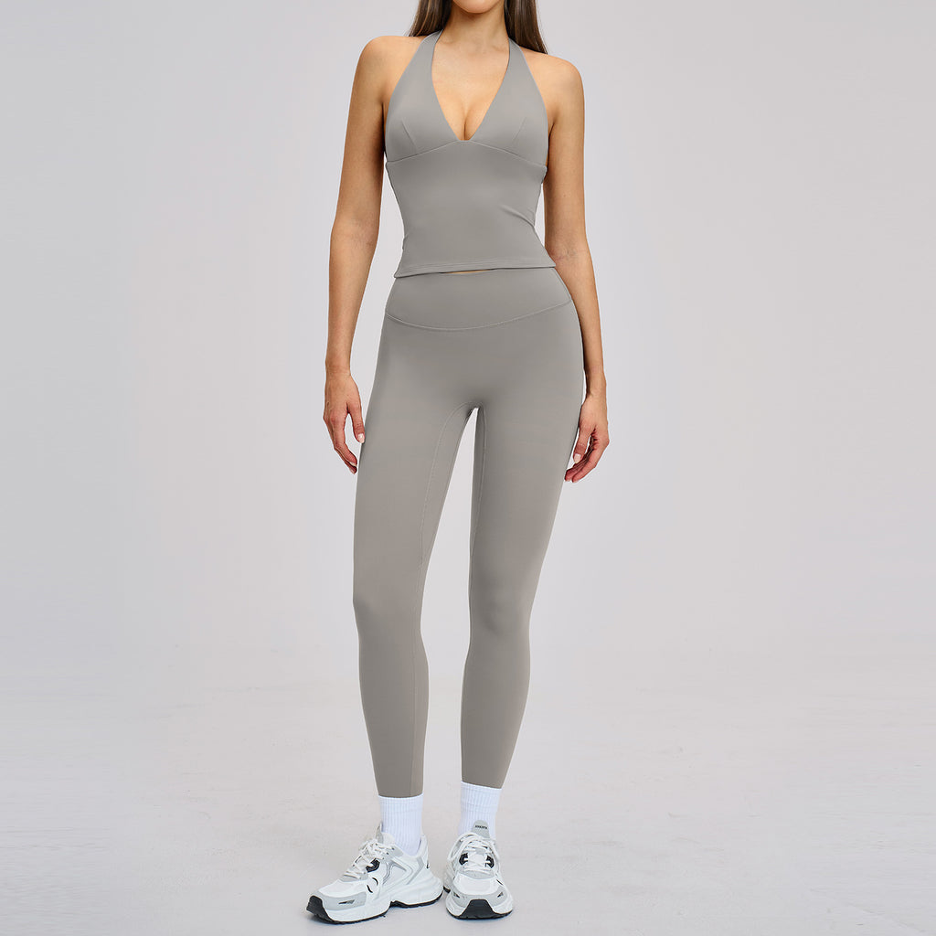 Spring Outdoor Sports Fitness Set, Fleece-Lined Tight Yoga Wear, Halter Back Yoga Set
