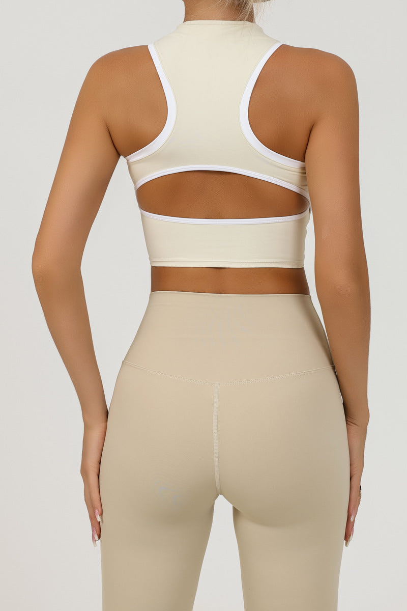 Fashionable Zippered Yoga Crop Top for WomenShock-absorbing, Strappy Back Design, Workout Fitness Tank Top