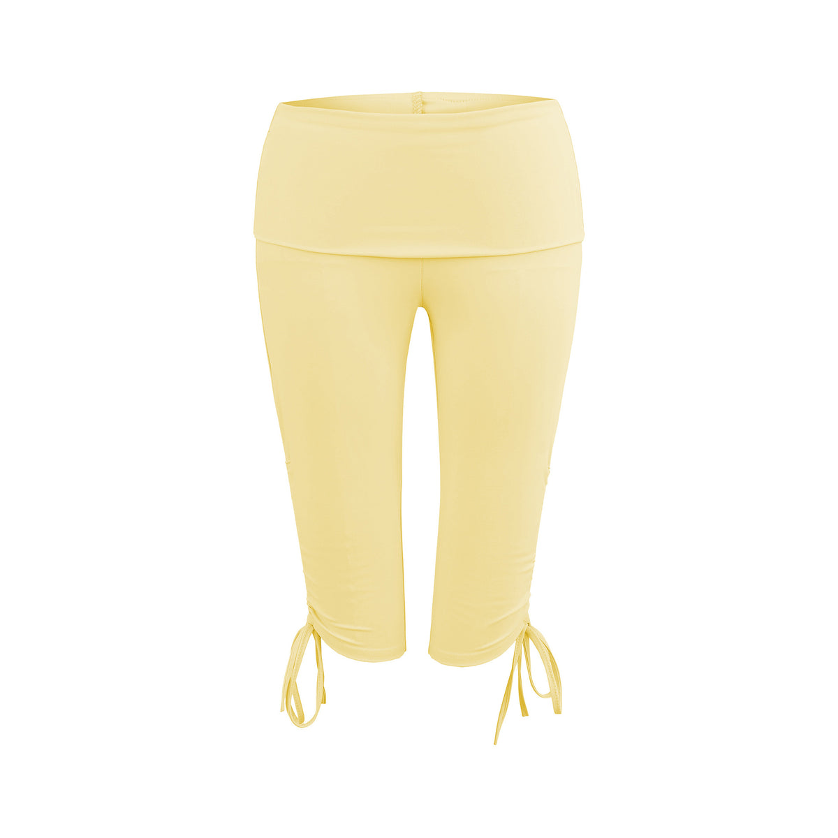 Elastic Slim-Fit Mid-Length Yoga Pants for Women with High-Waist and Side Drawstring