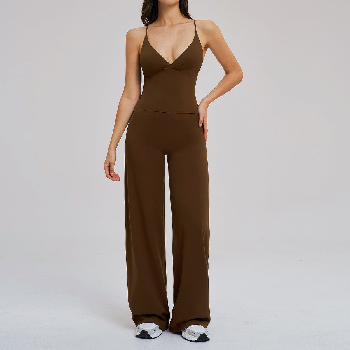Comfortable Brushed Fabric Sport Set Loose Wide-Leg Backless Casual Outfit Outdoor Cycling Running Yoga Set