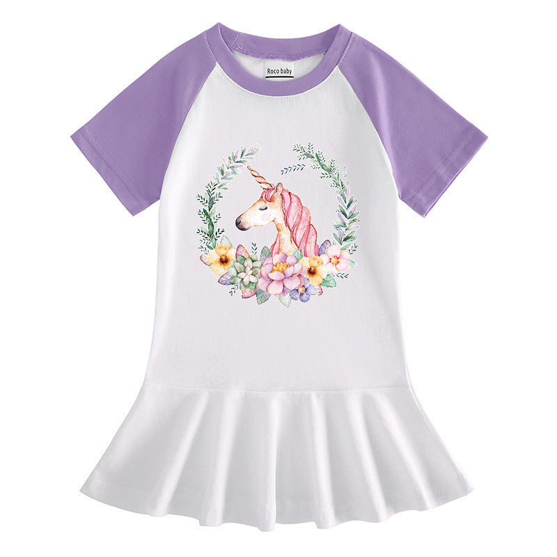 Cartoon half sleeved unicorn dress