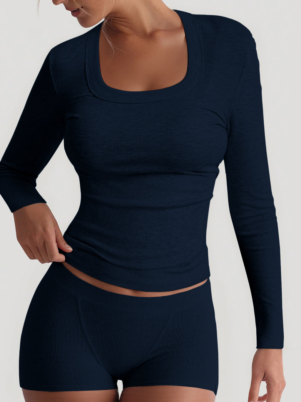 Yoga Solid Color Long Sleeve High Elasticity Short Skirt Set