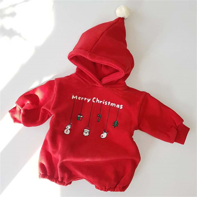Christmas snowman fleece climbing suit with hoodie
