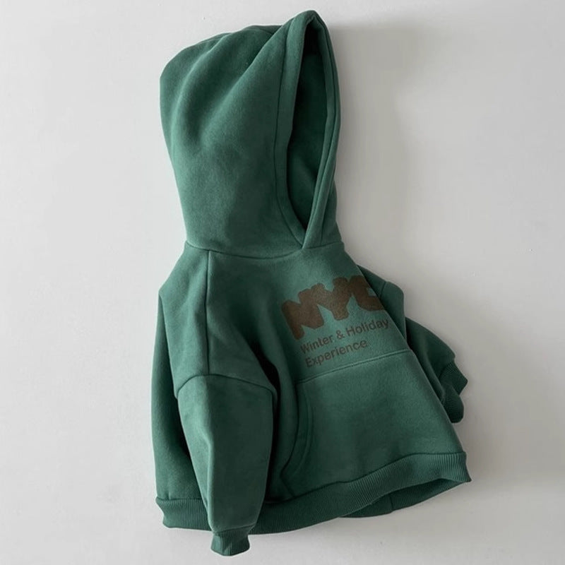Children's hooded sweatshirt with plush autumn and winter thick top