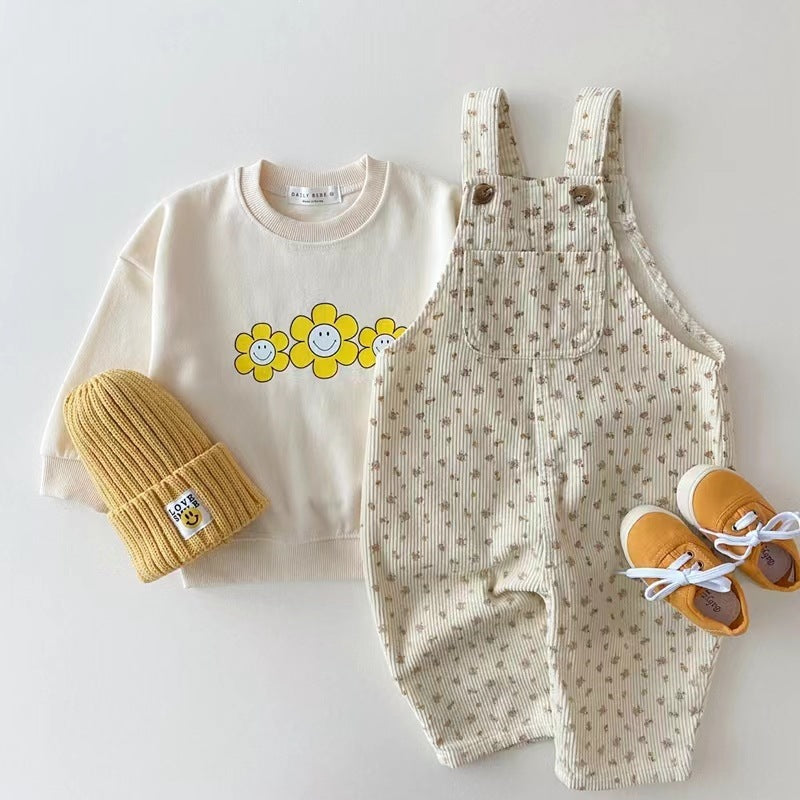 Floral denim cute overalls for children