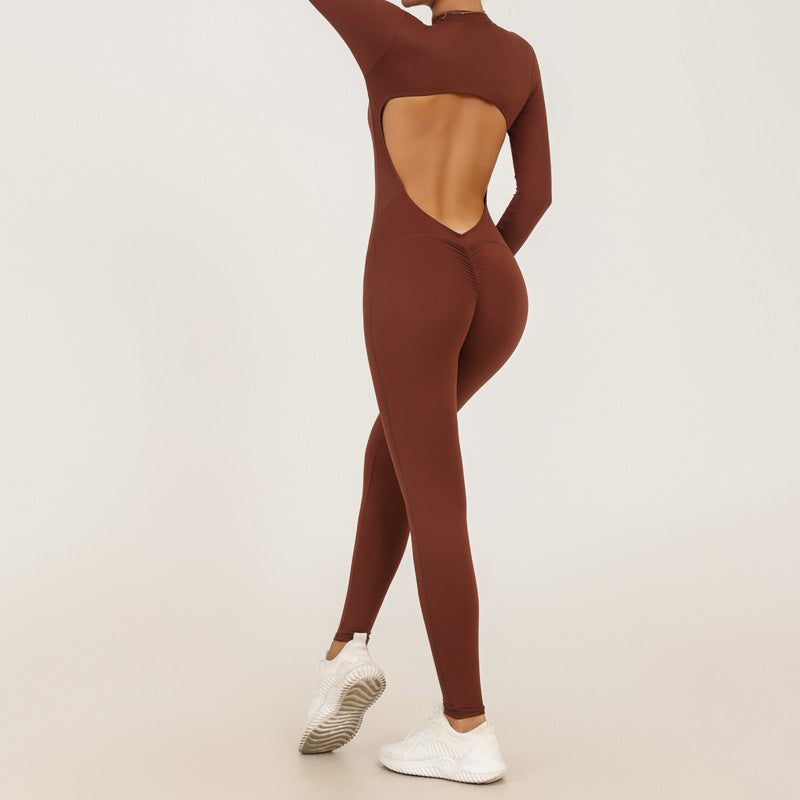 Fall and Winter New Style Zipper Long Sleeve Sheer Yoga Jumpsuit for Women, Daily Fitness and Exercise Full-Length Pants