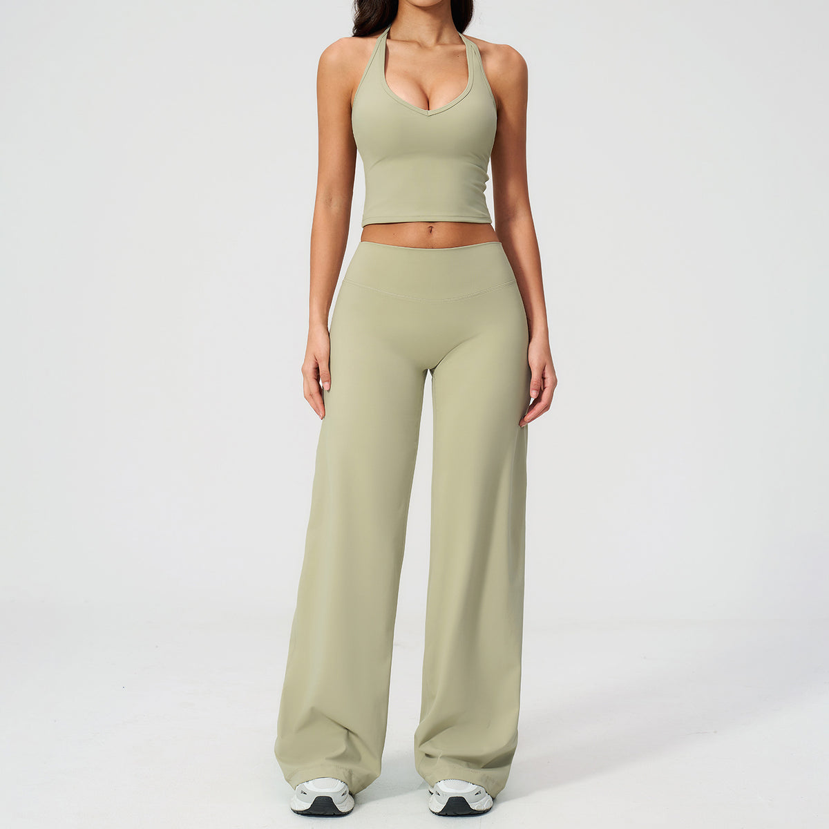 Hanging Neck Backless Sleeveless Wide-Leg Straight Fit Sport Set Yoga Workout Outfit