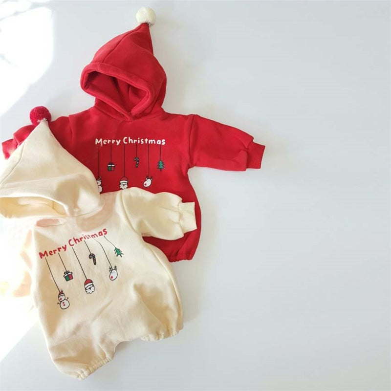 Christmas snowman fleece climbing suit with hoodie