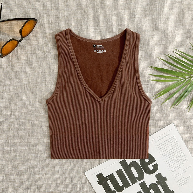 Yoga Thread Sexy V-Neck Tank Top Fast Running Fitness Bra Skin Touching Naked Sports Bra