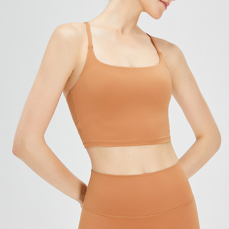 Warm Color Cloud Sense Of Yoga And Fitness Underwear Solid Color Cross Sports Back Nude Sling Removable Chest Pad