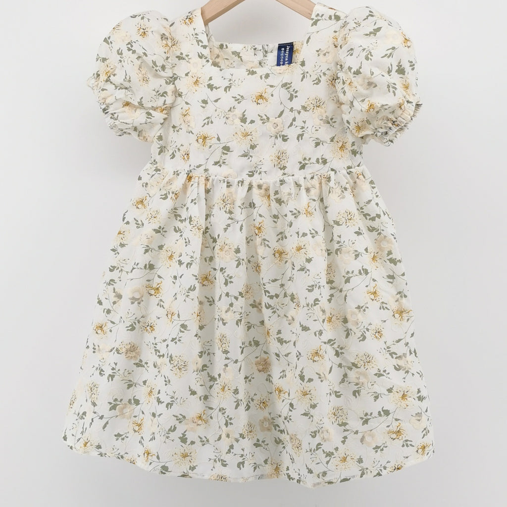 Floral embroidery children's clothing princess cute bubble short sleeved dress