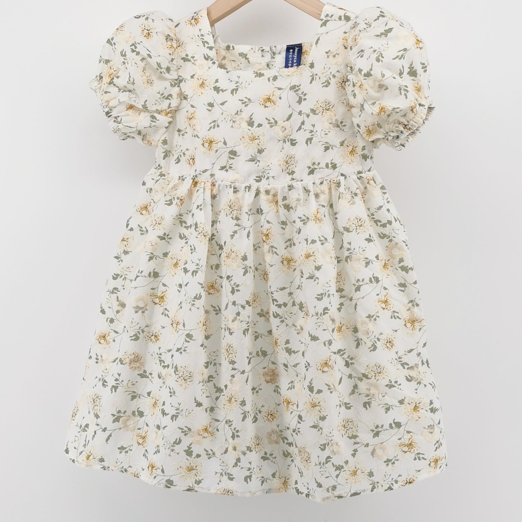 Floral embroidery children's clothing princess cute bubble short sleeved dress