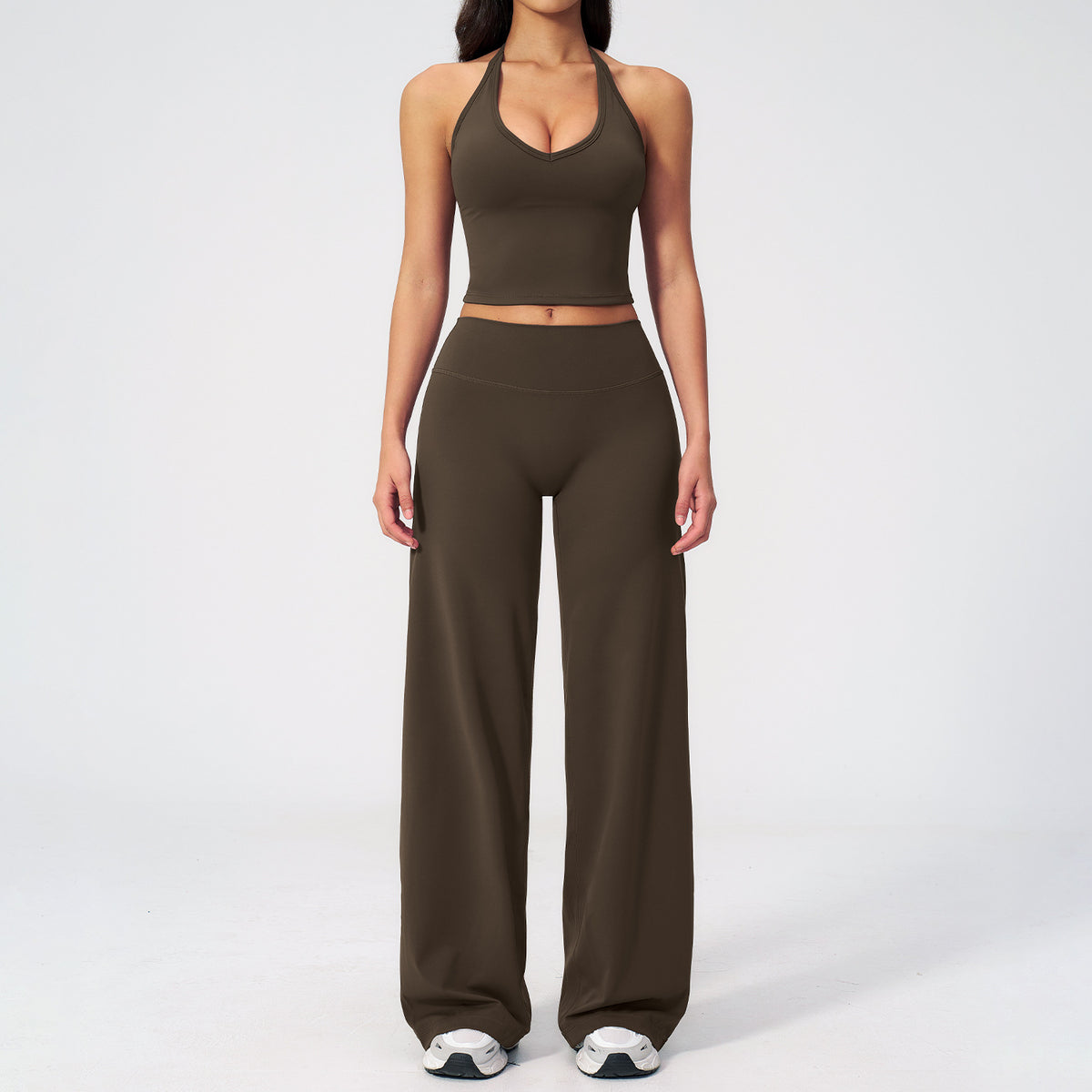 Hanging Neck Backless Sleeveless Wide-Leg Straight Fit Sport Set Yoga Workout Outfit