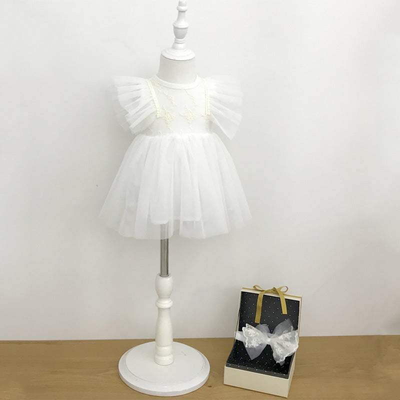 Baby White Lace Trimmed Dress, Girl Baby Full Moon 1st Birthday Party Princess Dress