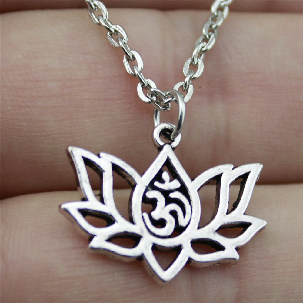 21x17mm Lotus Yoga Om Pendant Necklace Jewelry, Handmade Necklace Gift For Women