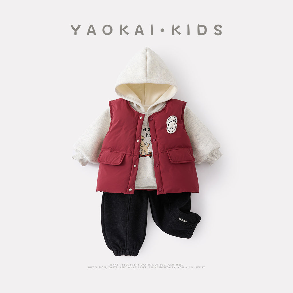 Cotton-filled Vest Set for Toddlers Warm Fleece-lined Hoodie