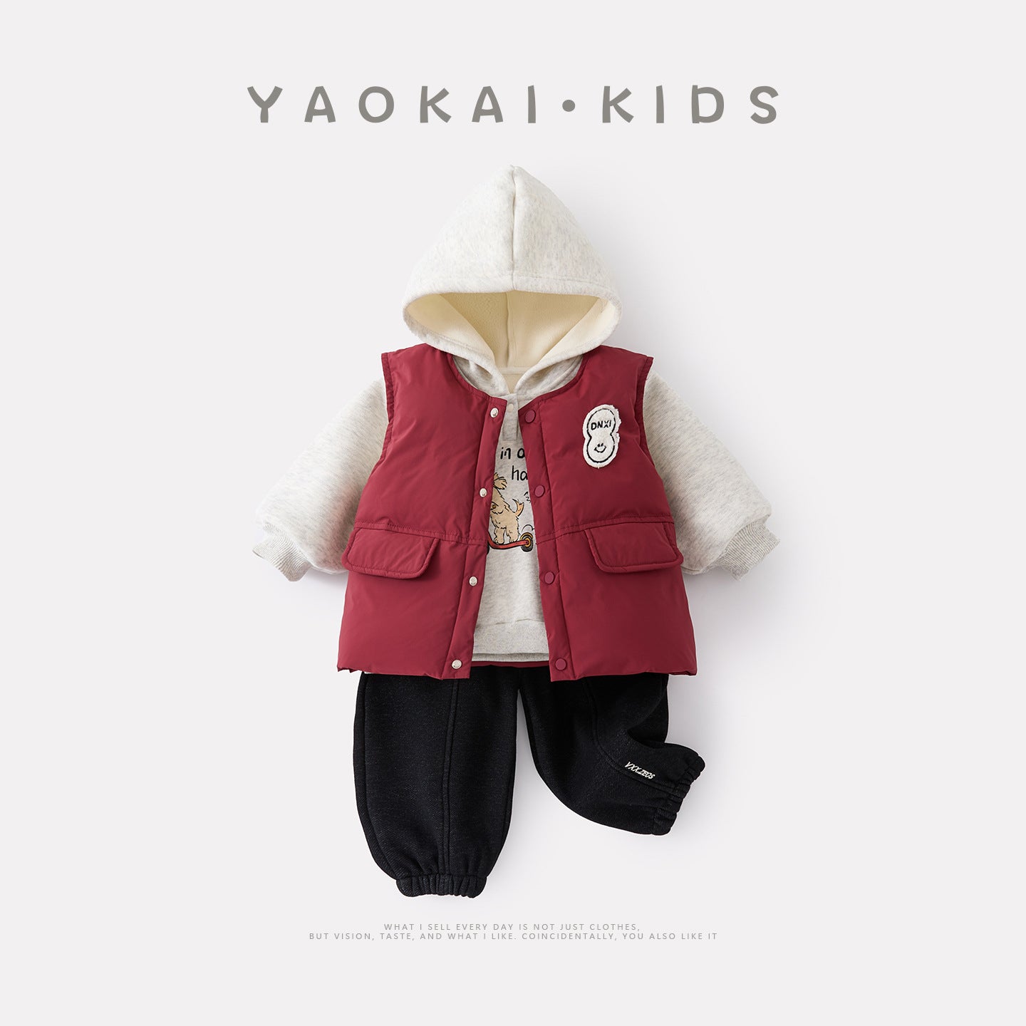 Cotton-filled Vest Set for Toddlers Warm Fleece-lined Hoodie