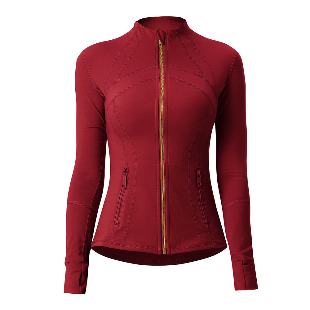 Style Yoga Jacket Outdoor Slim-Fitting Shaping Waist-Cinching Zip-Up High Neck Sports Yoga Long Sleeve Top for Women