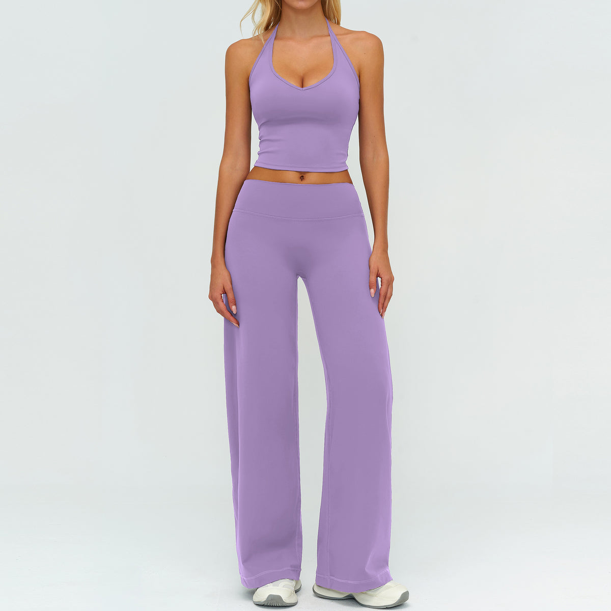 Hanging Neck Backless Sleeveless Wide-Leg Straight Fit Sport Set Yoga Workout Outfit
