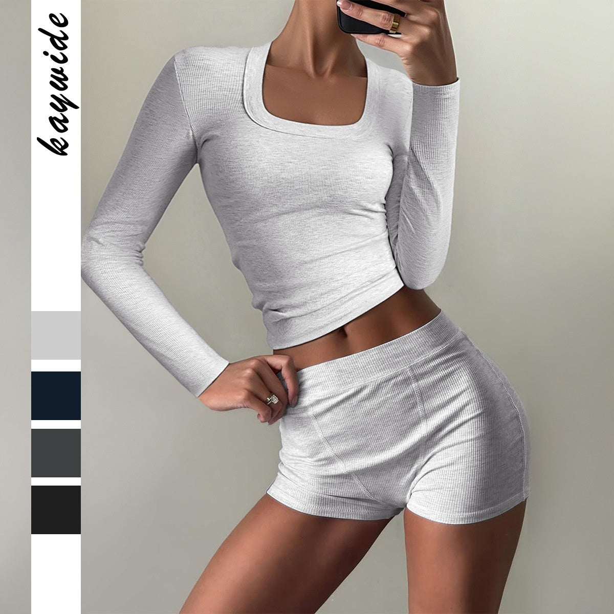 Yoga Solid Color Long Sleeve High Elasticity Short Skirt Set