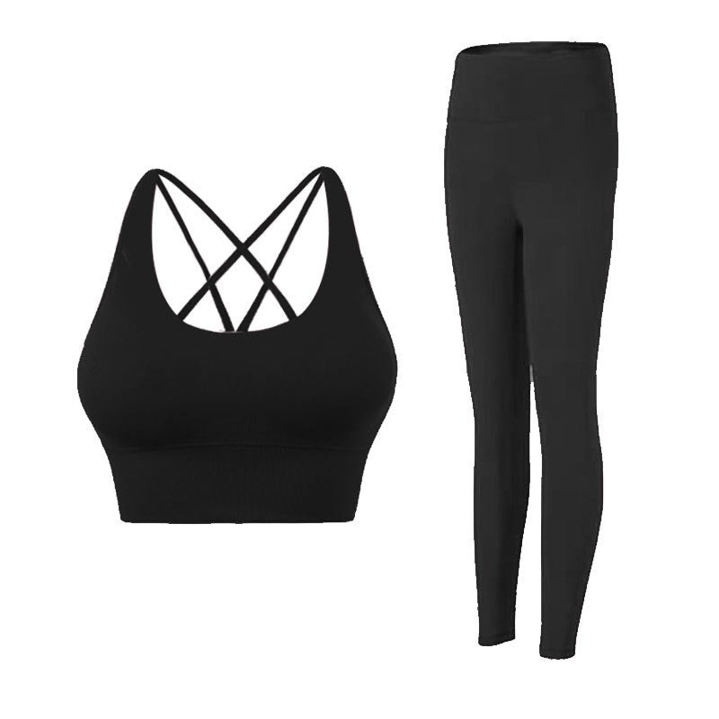 Nude sports yoga suit women's two-piece fitness suit with chest pad
